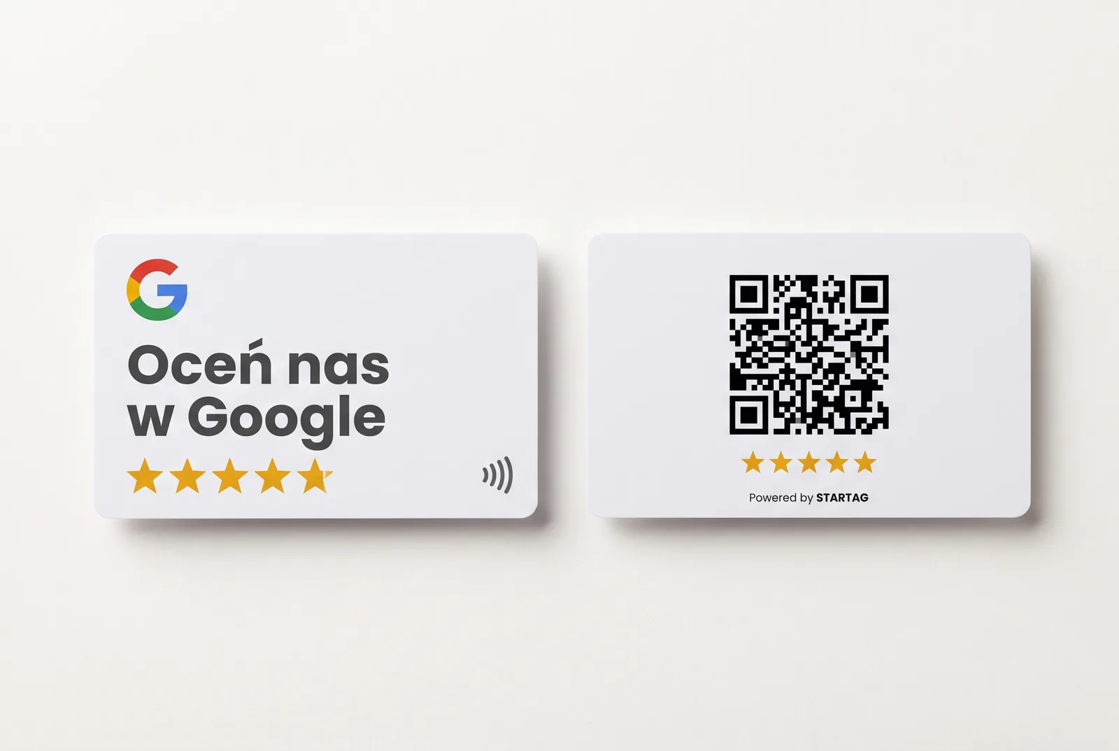 Karta StarTag — awers z logo Google i rewers z kodem QR